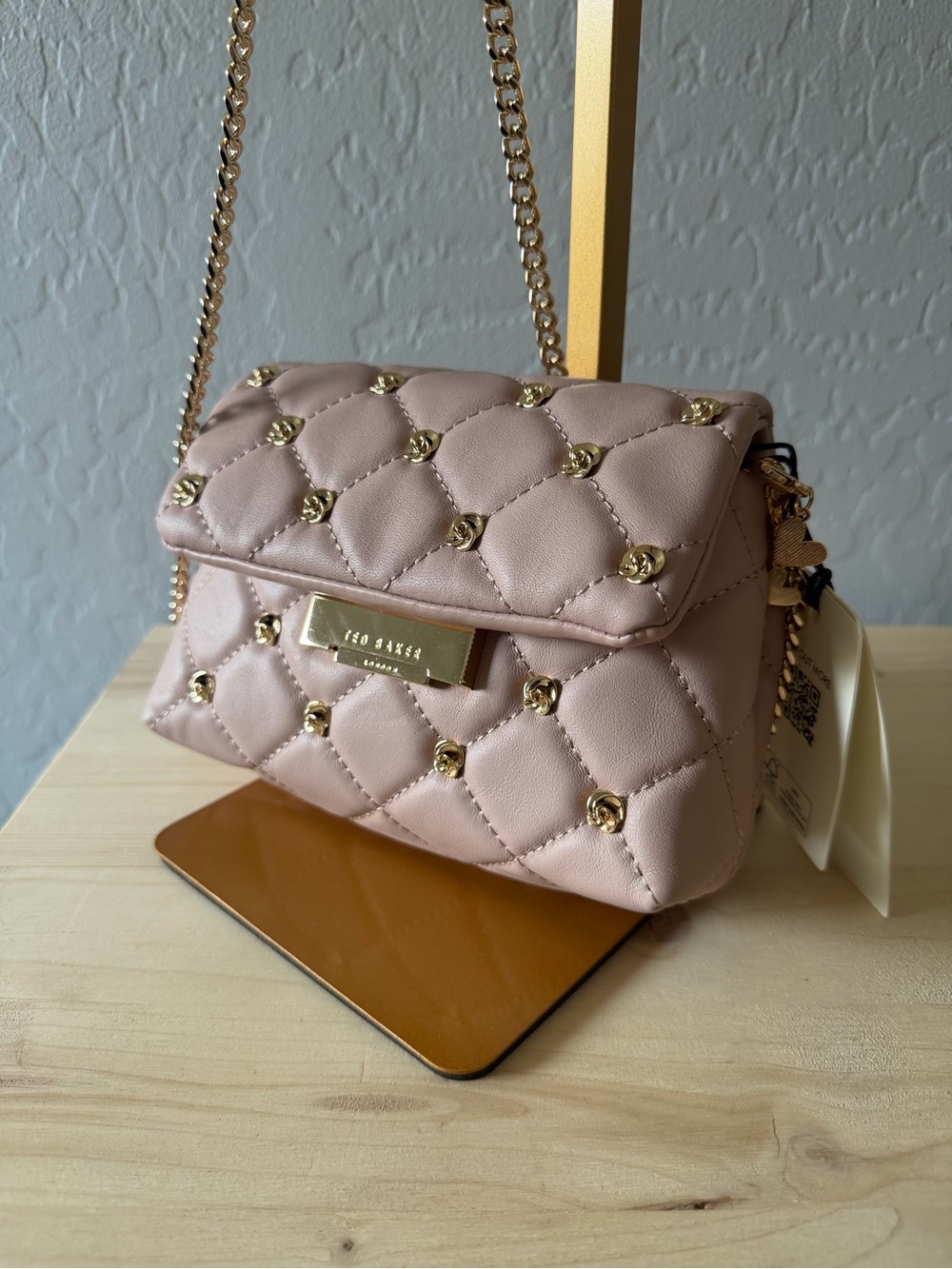Ted Baker Blush Quilted Chain Shoulder Bag with Gold Hardware